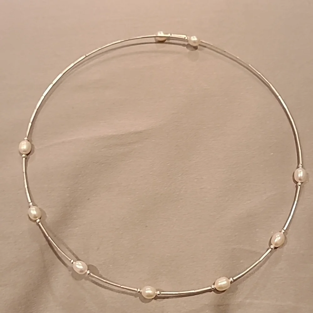 Pearl sterling silver choker necklace - Picture 1 of 5